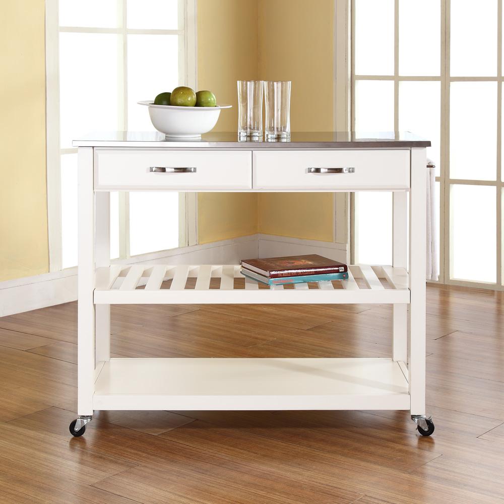Stainless Steel Top Kitchen Cart W/Opt Stool Storage White/Stainless Steel. Picture 4