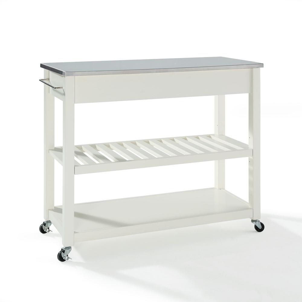 Stainless Steel Top Kitchen Cart W/Opt Stool Storage White/Stainless Steel. Picture 6