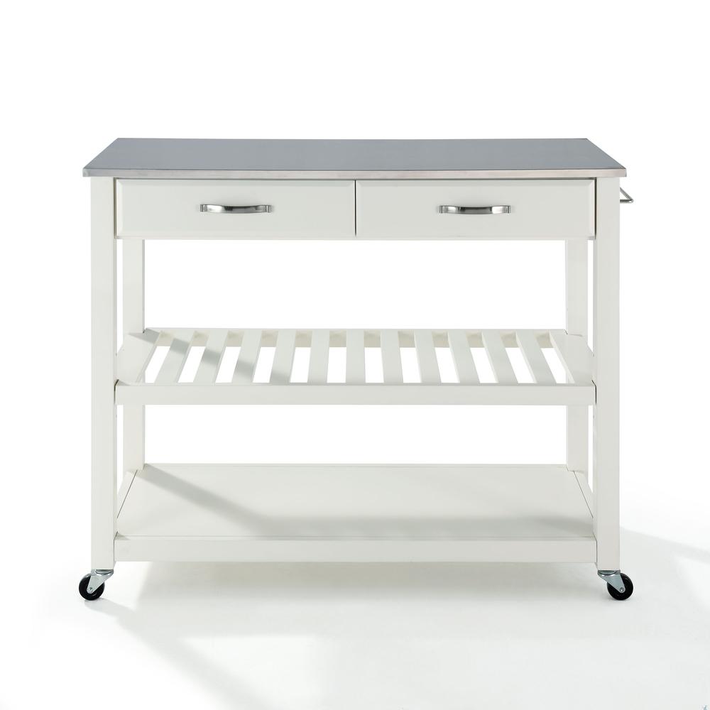 Stainless Steel Top Kitchen Cart W/Opt Stool Storage White/Stainless Steel. Picture 7