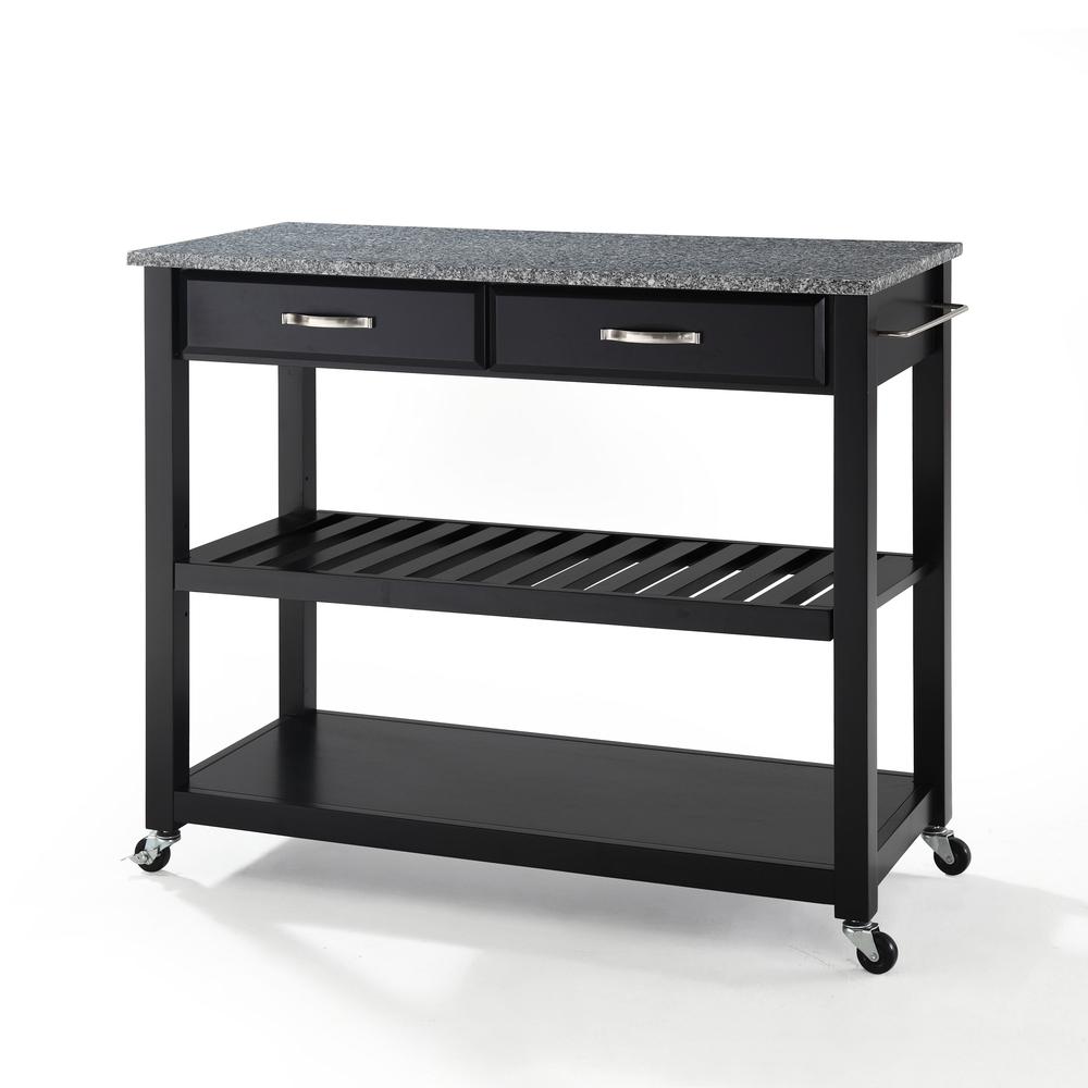 Granite Top Kitchen Cart W/Opt Stool Storage Black/Gray. Picture 1