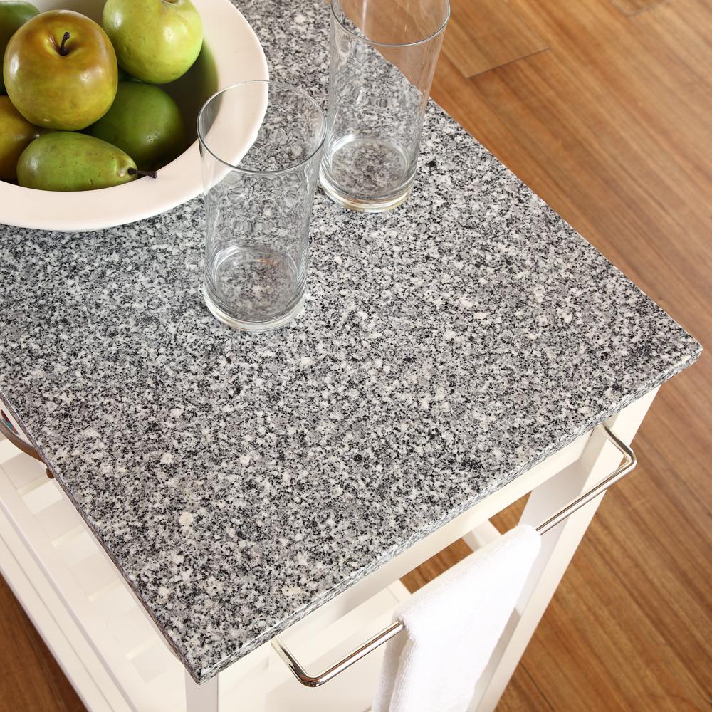Granite Top Kitchen Cart W/Opt Stool Storage White/Gray. Picture 2