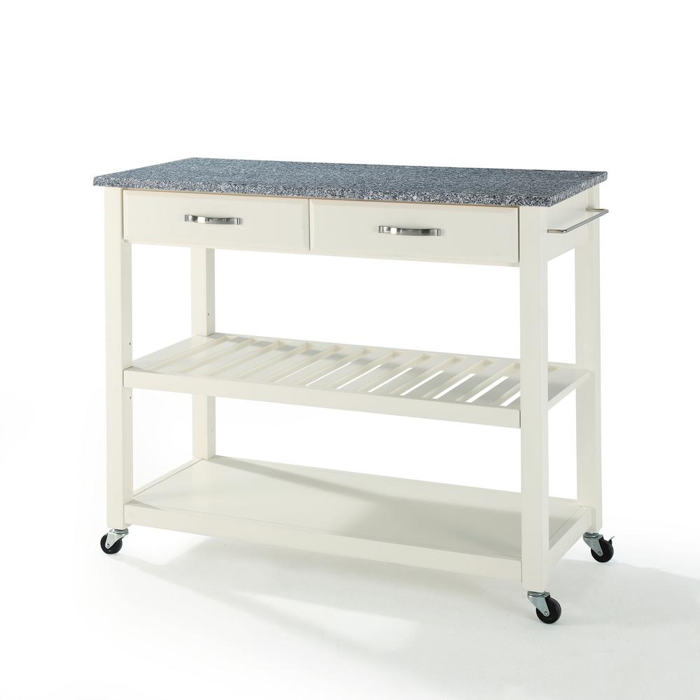 Granite Top Kitchen Cart W/Opt Stool Storage White/Gray. Picture 1