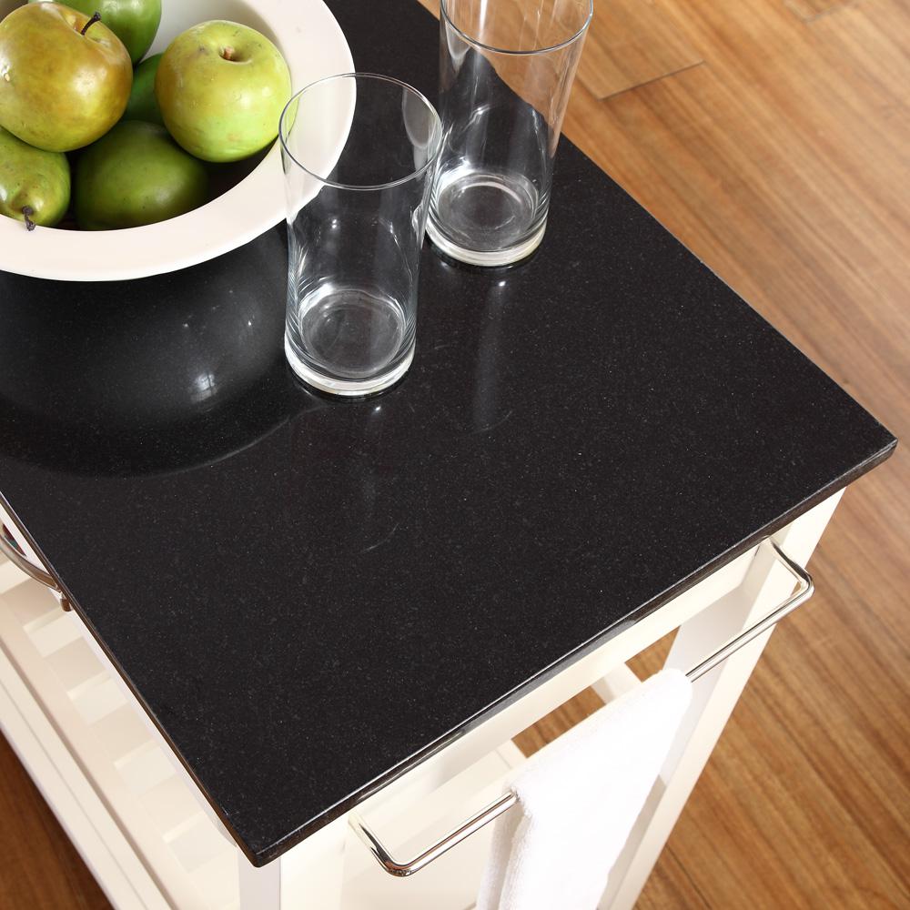Granite Top Kitchen Cart W/Opt Stool Storage White/Black. Picture 2