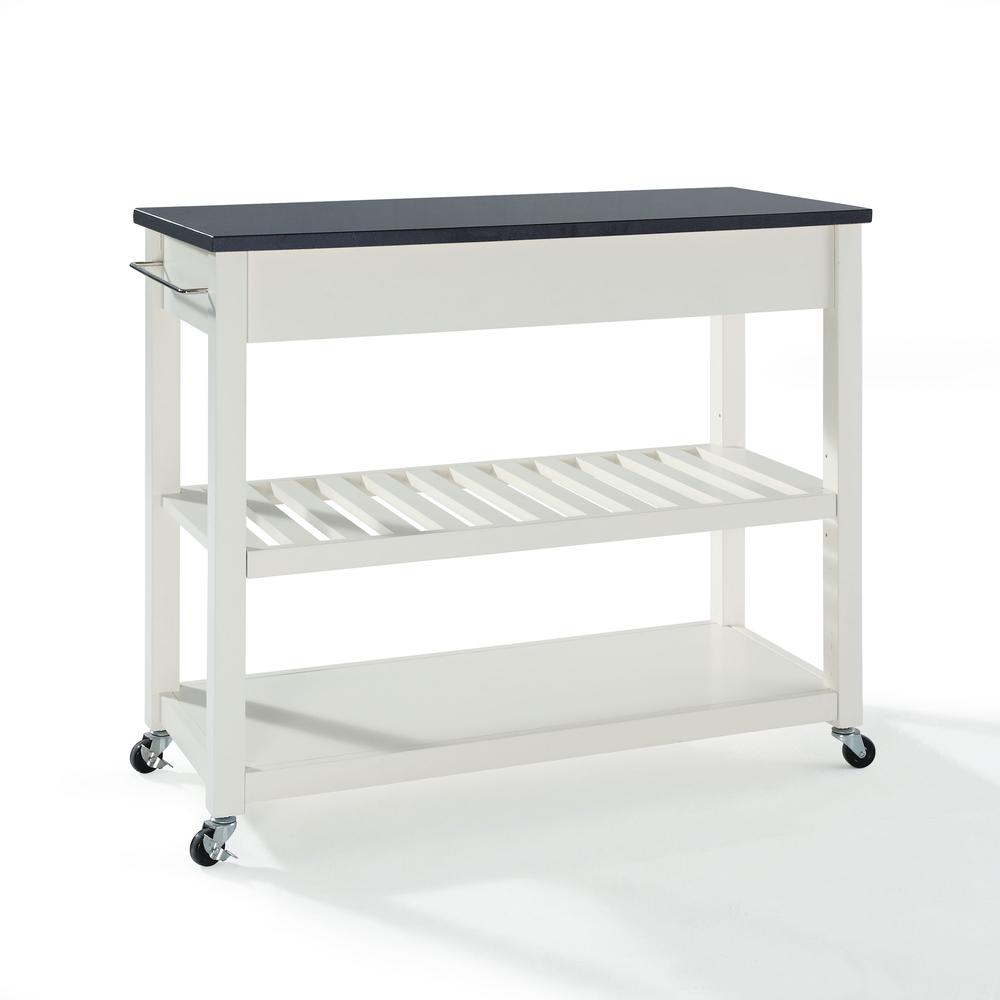 Granite Top Kitchen Cart W/Opt Stool Storage White/Black. Picture 6