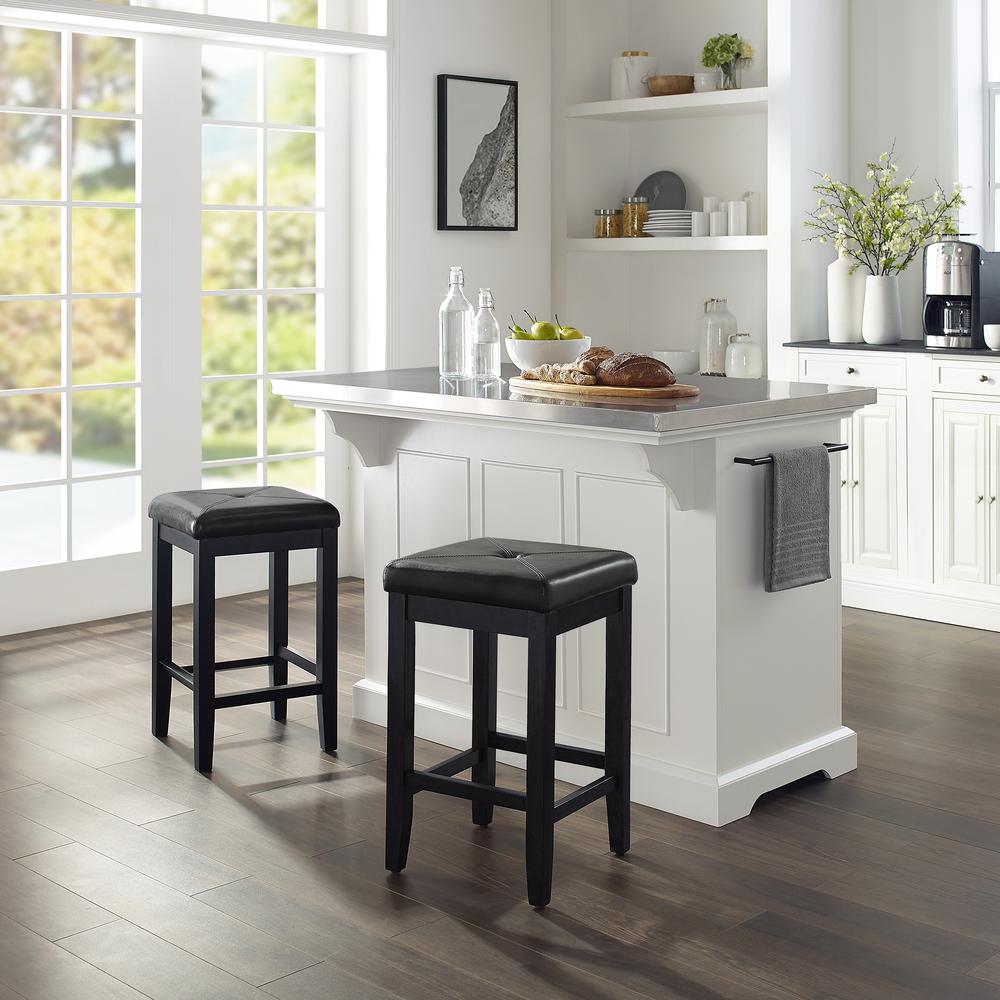 Julia Island W/Uph Square Stools White/Black - Kitchen Island, 2 Counter Height Bar Stools. Picture 2
