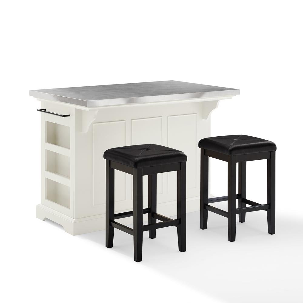 Julia Island W/Uph Square Stools White/Black - Kitchen Island, 2 Counter Height Bar Stools. Picture 6