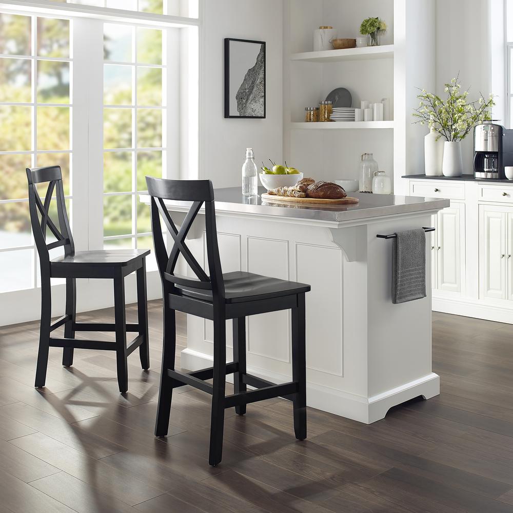Julia Island W/X-Back Stools White/Black - Kitchen Island, 2 Counter Height Bar Stools. Picture 2