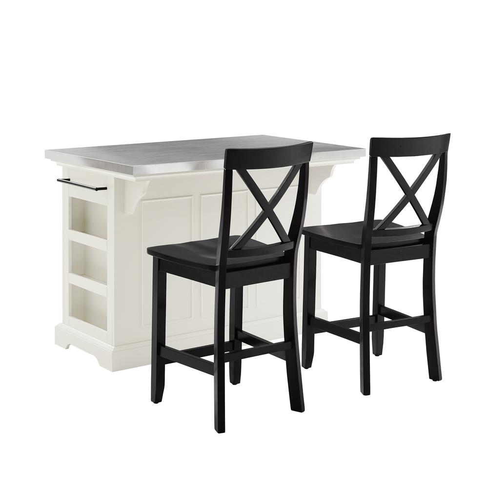 Julia Stainless Steel Top Island W/X-Back Stools White/Black - Island & 2 Stools. Picture 3