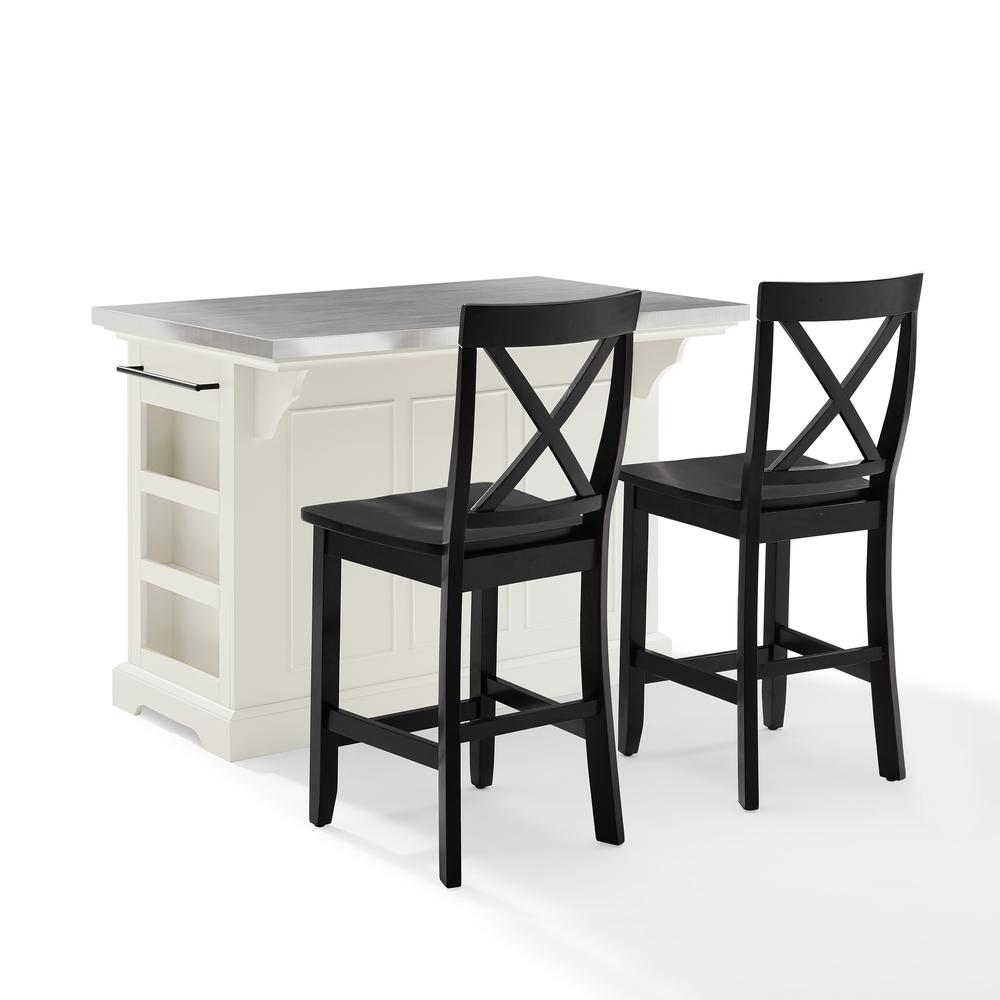 Julia Stainless Steel Top Island W/X-Back Stools White/Black - Island & 2 Stools. Picture 6