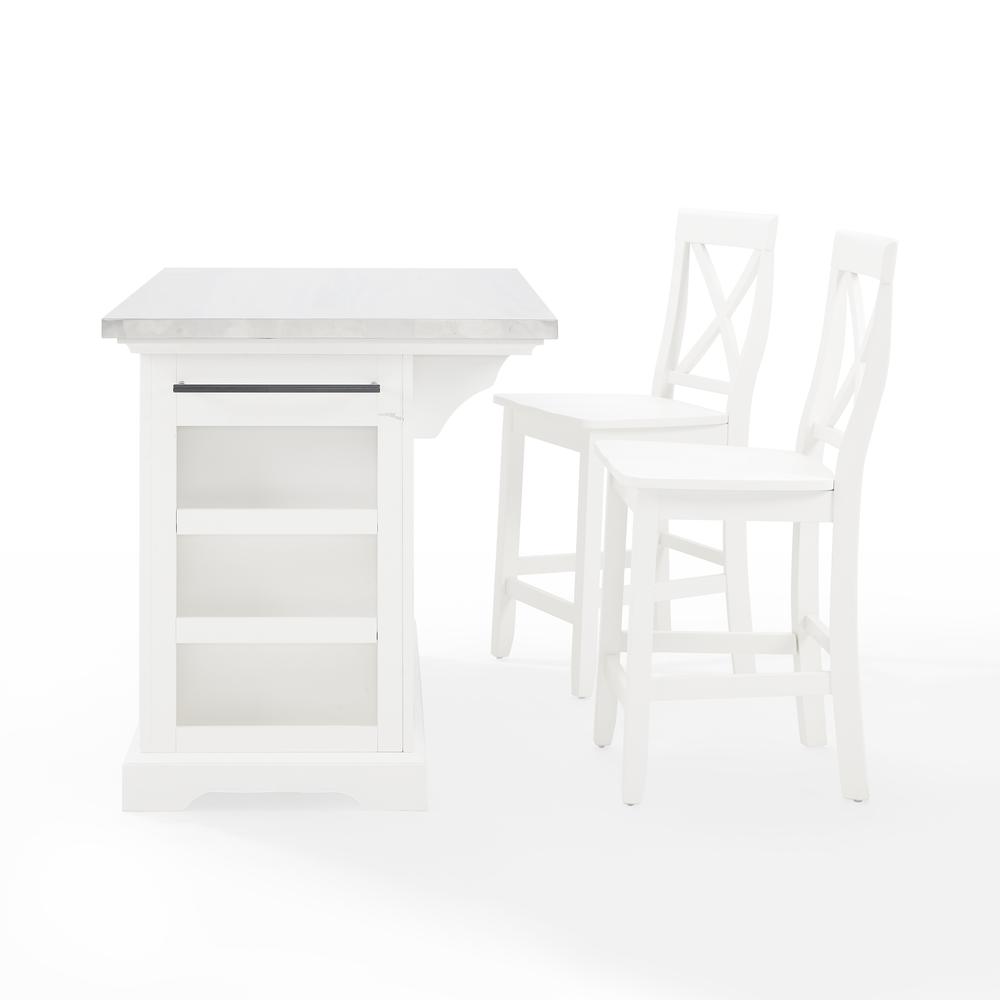 Julia Stainless Steel Top Island W/X-Back Stools White/White - Island & 2 Stools. Picture 8