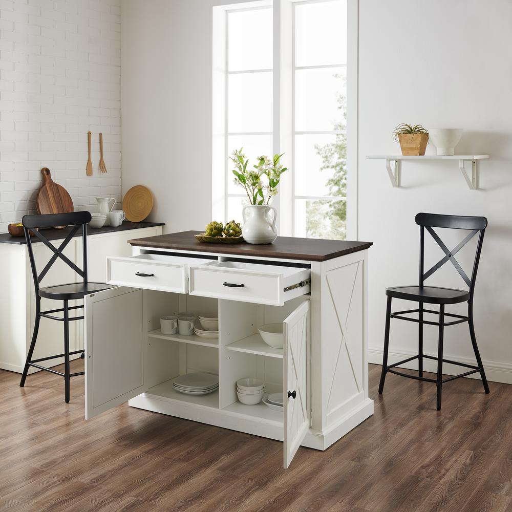 Clifton Kitchen Island W/Camille Stools Distressed White/Black - Kitchen Island & 2 Stools. Picture 5