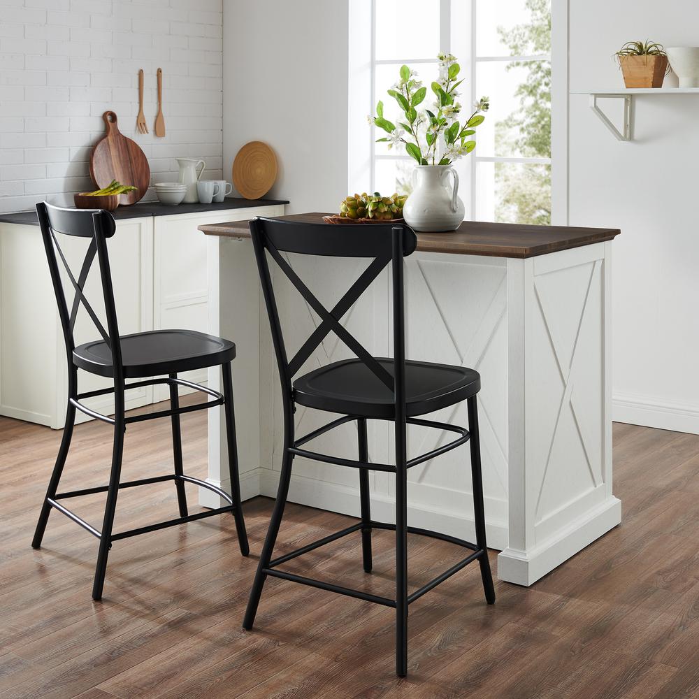 Clifton Kitchen Island W/Camille Stools Distressed White/Black - Kitchen Island & 2 Stools. Picture 6