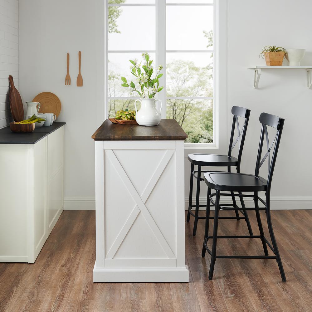 Clifton Kitchen Island W/Camille Stools Distressed White/Black - Kitchen Island & 2 Stools. Picture 7
