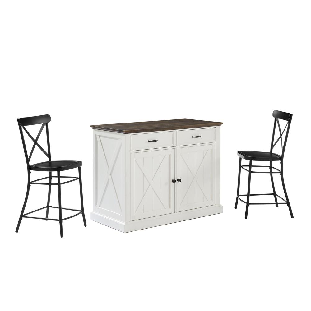 Clifton Kitchen Island W/Camille Stools Distressed White/Black - Kitchen Island & 2 Stools. Picture 18