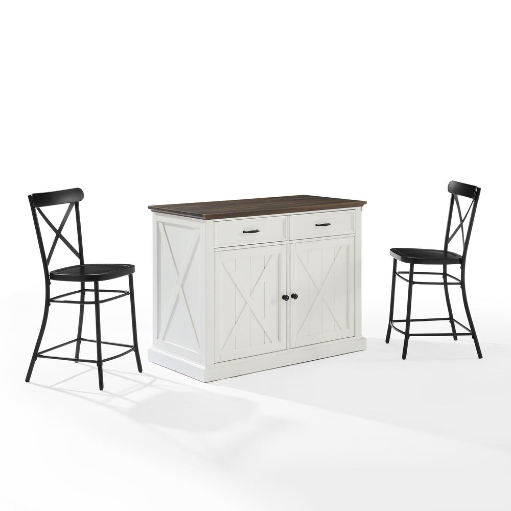Clifton Kitchen Island W/Camille Stools Distressed White/Black - Kitchen Island & 2 Stools. Picture 9