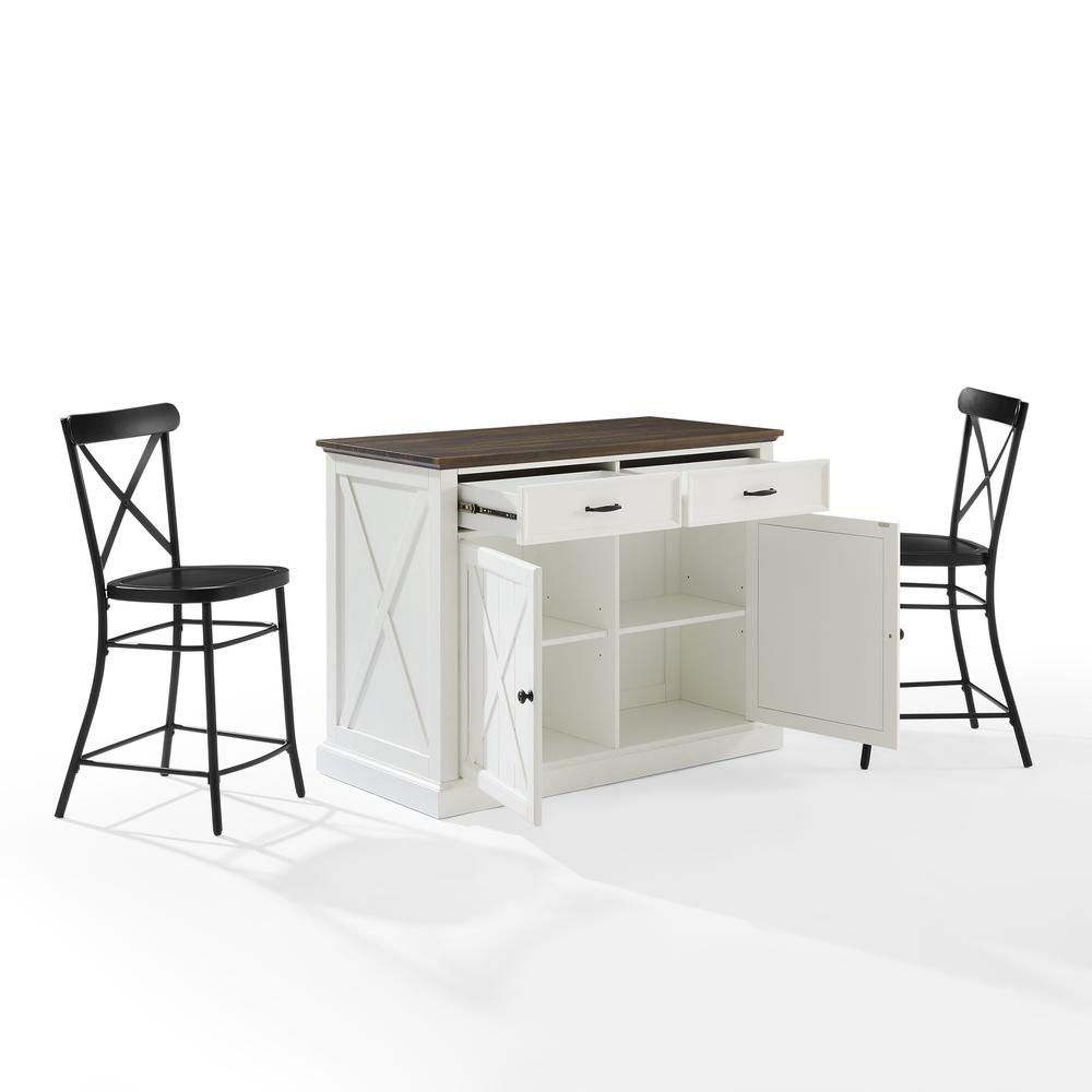 Clifton Kitchen Island W/Camille Stools Distressed White/Black - Kitchen Island & 2 Stools. Picture 10