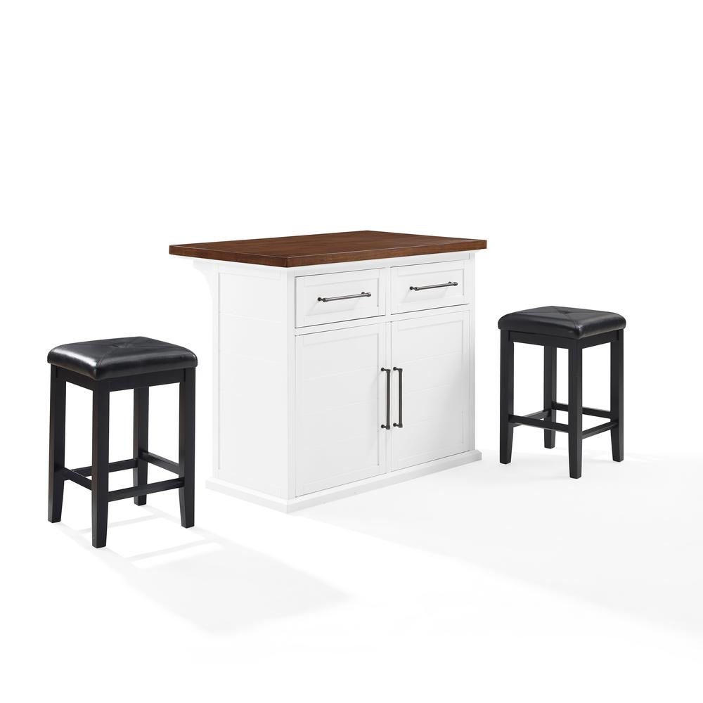 Bartlett Wood Top Kitchen Island W Uph Square Stools