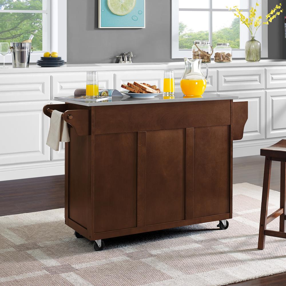 Eleanor Stainless Steel Top Kitchen Cart Mahogany/Stainless Steel. Picture 5