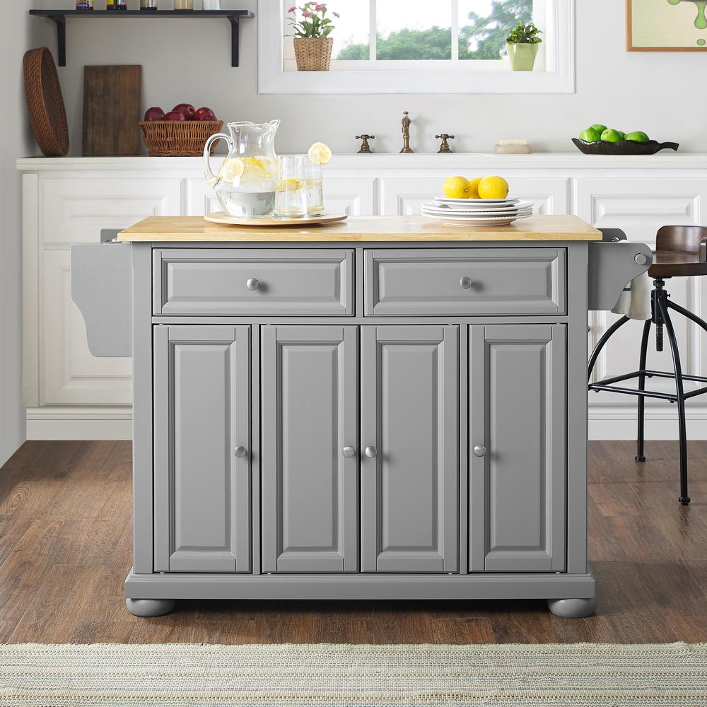 LaFayette Natural Wood Top Portable Kitchen Island in Black Finish