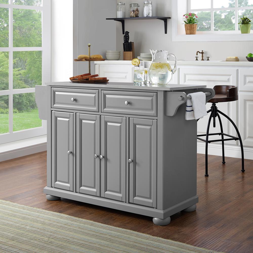 Alexandria Stainless Steel Top Kitchen Island/Cart Gray/Stainless Steel. Picture 1