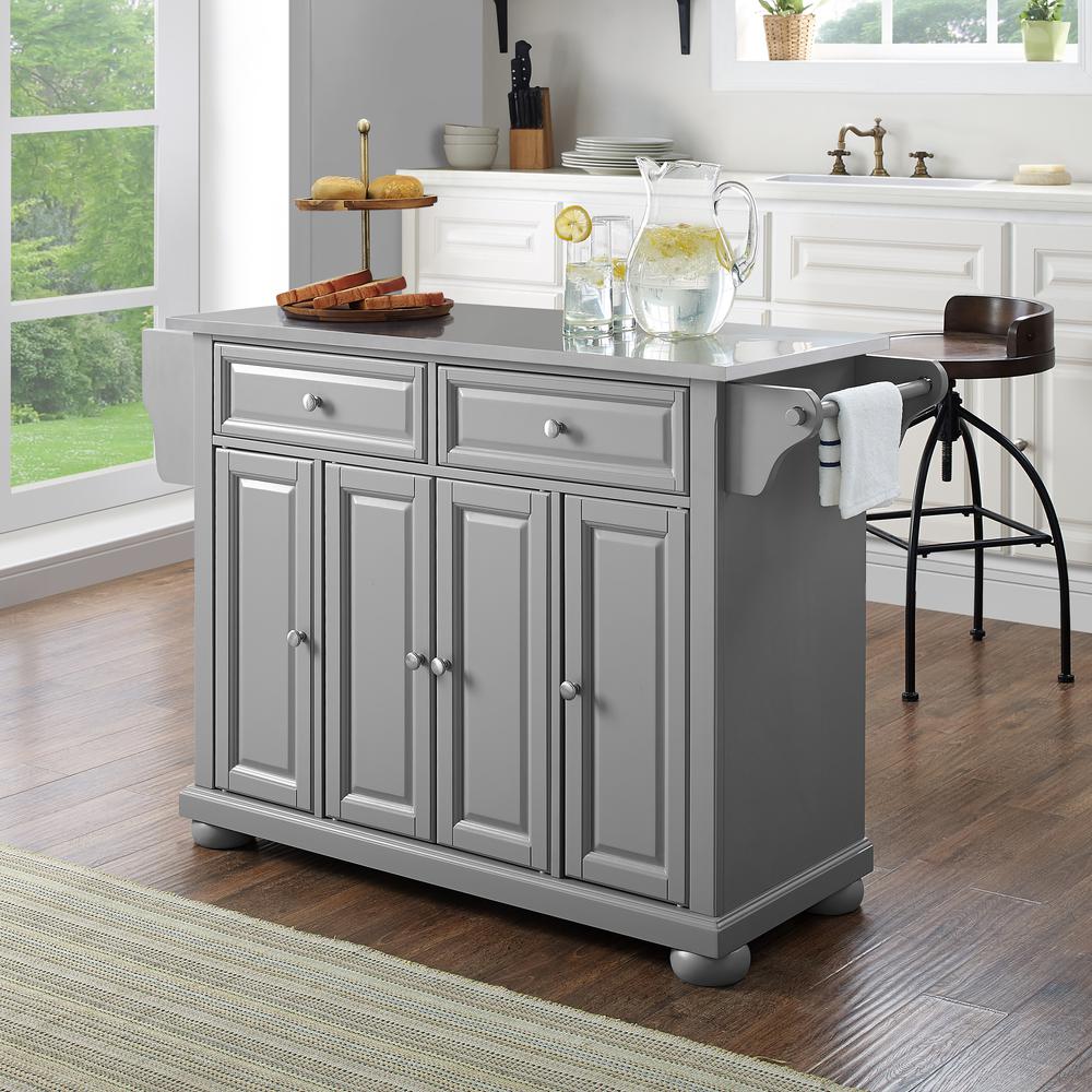 Alexandria Stainless Steel Top Kitchen Island/Cart Gray/Stainless Steel. Picture 3