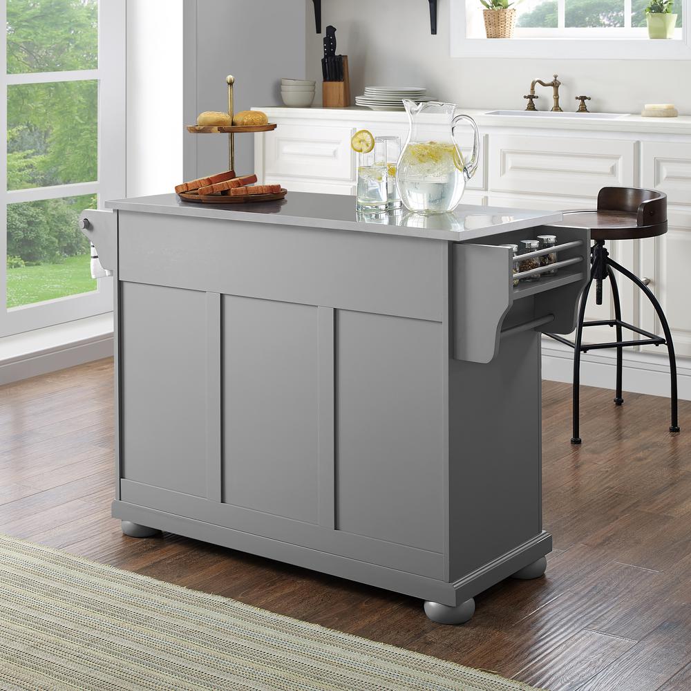 Alexandria Stainless Steel Top Kitchen Island/Cart Gray/Stainless Steel. Picture 4