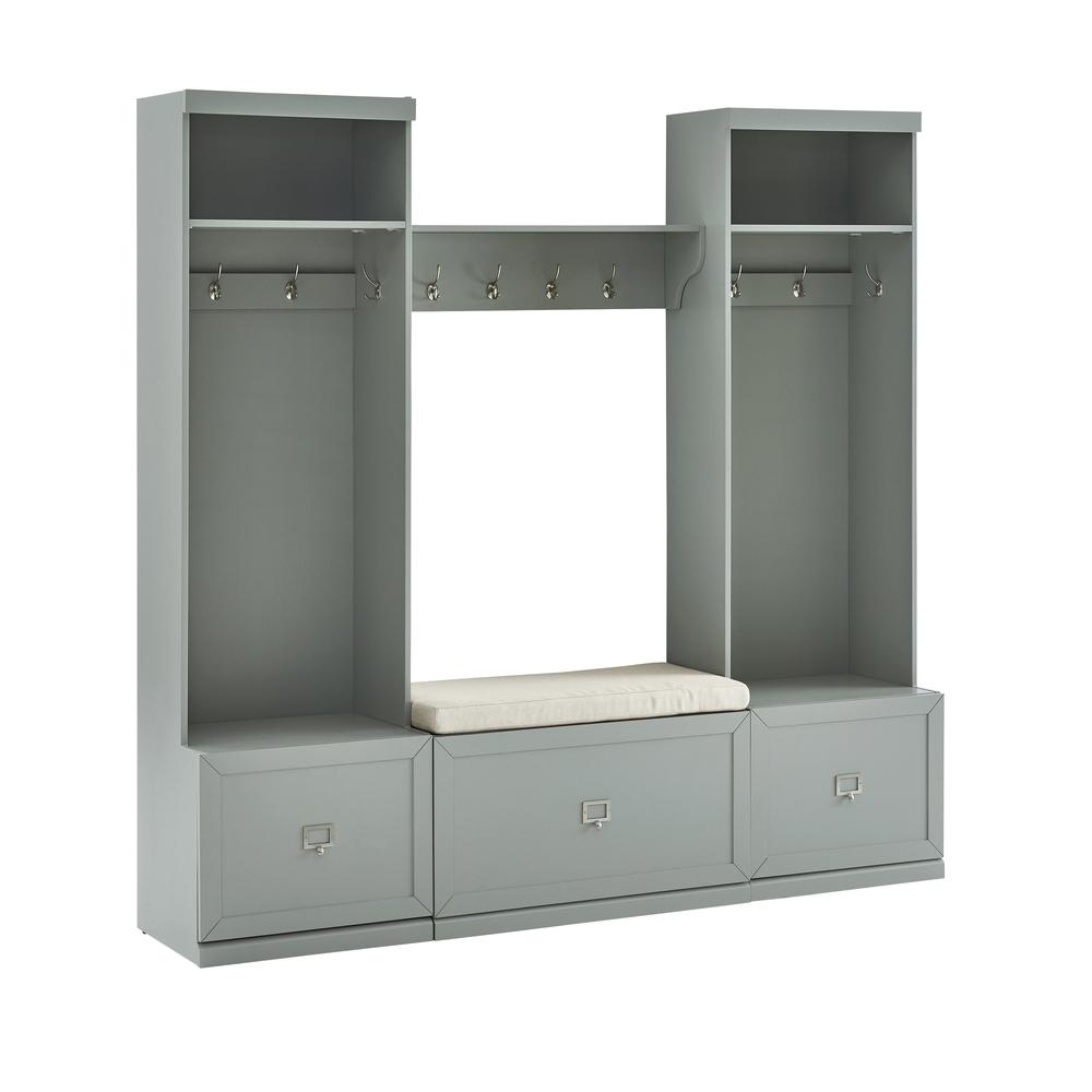 Harper 4Pc Entryway Set Gray/Creme - Bench, Shelf, & 2 Hall Trees. Picture 11