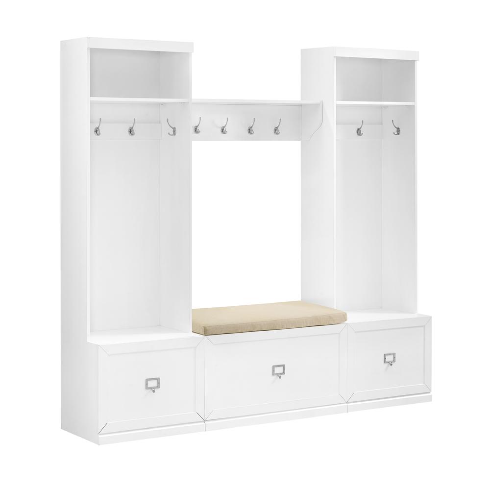 Harper 4Pc Entryway Set White - Bench, Shelf, & 2 Hall Trees. Picture 10
