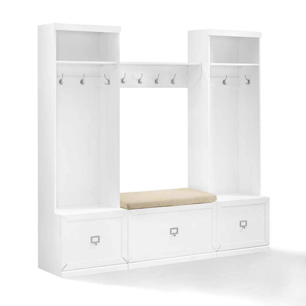 Harper 4Pc Entryway Set White - Bench, Shelf, & 2 Hall Trees. Picture 5