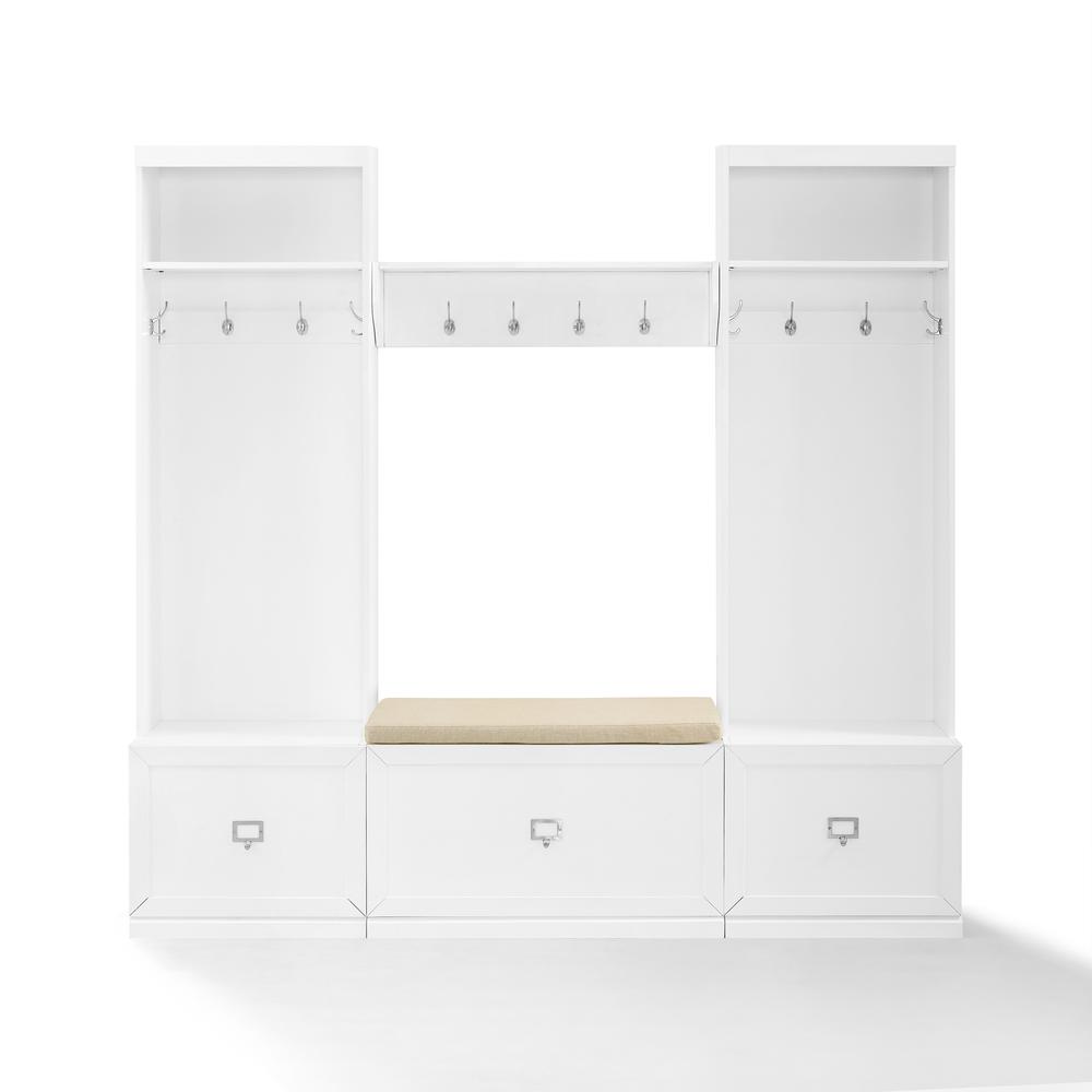Harper 4Pc Entryway Set White - Bench, Shelf, & 2 Hall Trees. Picture 9