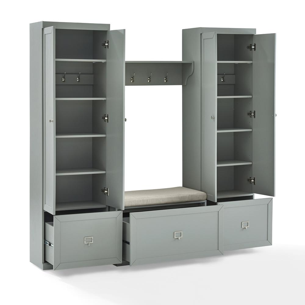 Harper 4Pc Entryway Set Gray/Creme - Bench, Shelf, & 2 Pantry Closets. Picture 22