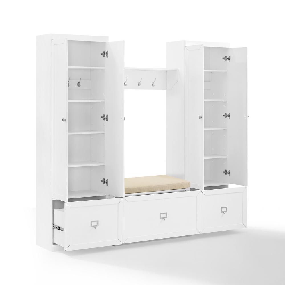 Harper 4Pc Entryway Set White - Bench, Shelf, & 2 Pantry Closets. Picture 9