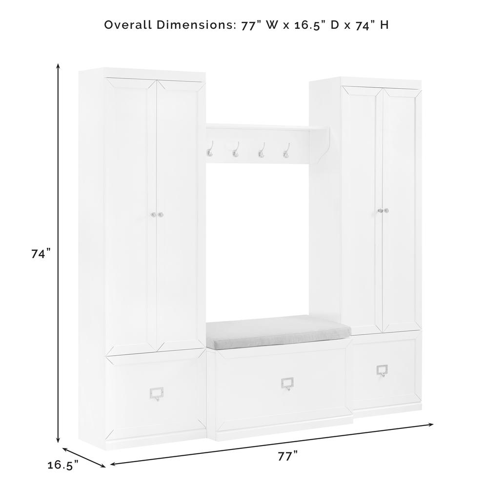 Harper 4Pc Entryway Set White - Bench, Shelf, & 2 Pantry Closets. Picture 11