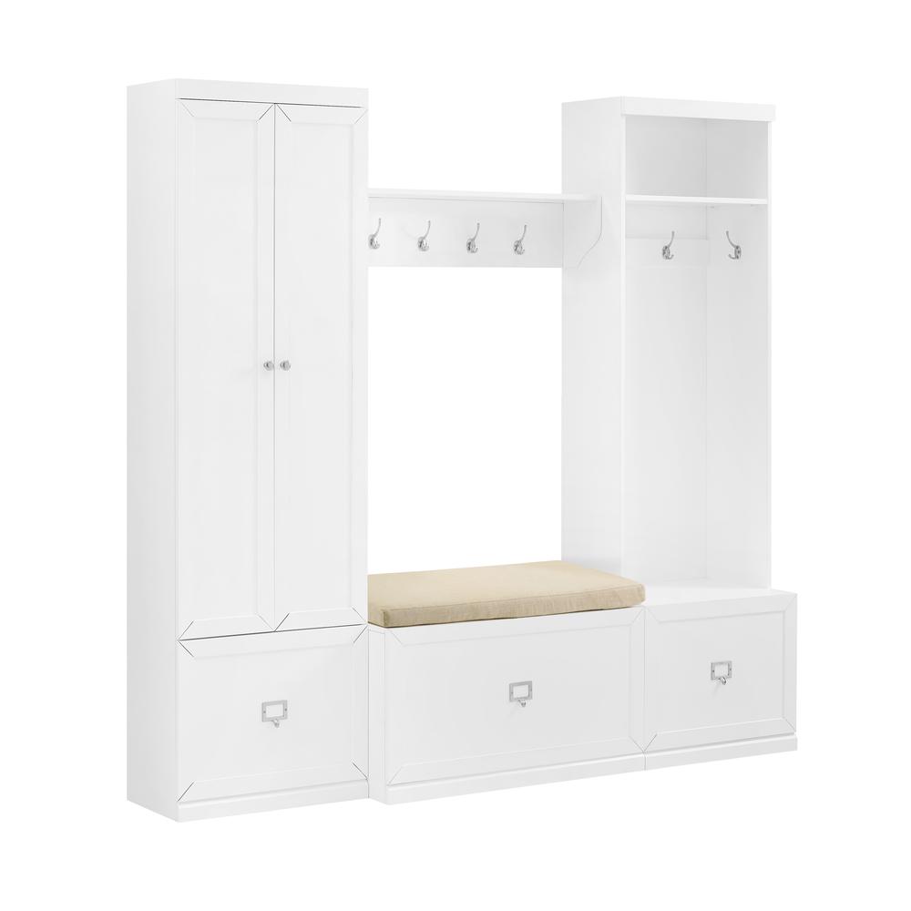 Harper 4Pc Entryway Set White - Bench, Shelf, Hall Tree, & Pantry Closet. Picture 9