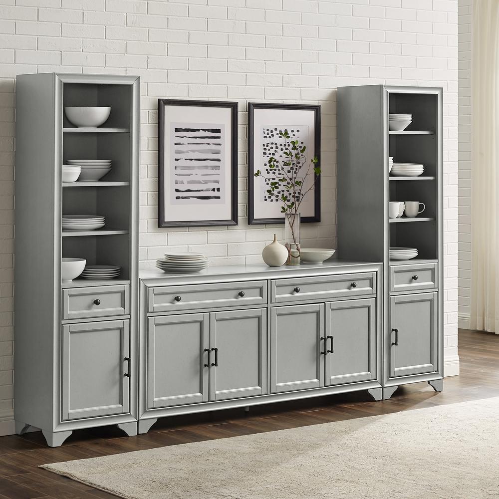Tara 3Pc Sideboard And Bookcase Set Distressed Gray - Sideboard & 2 Bookcases. Picture 1