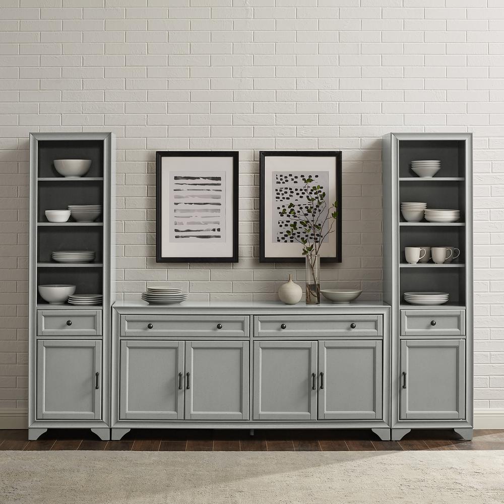 Tara 3Pc Sideboard And Bookcase Set Distressed Gray - Sideboard & 2 Bookcases. Picture 2