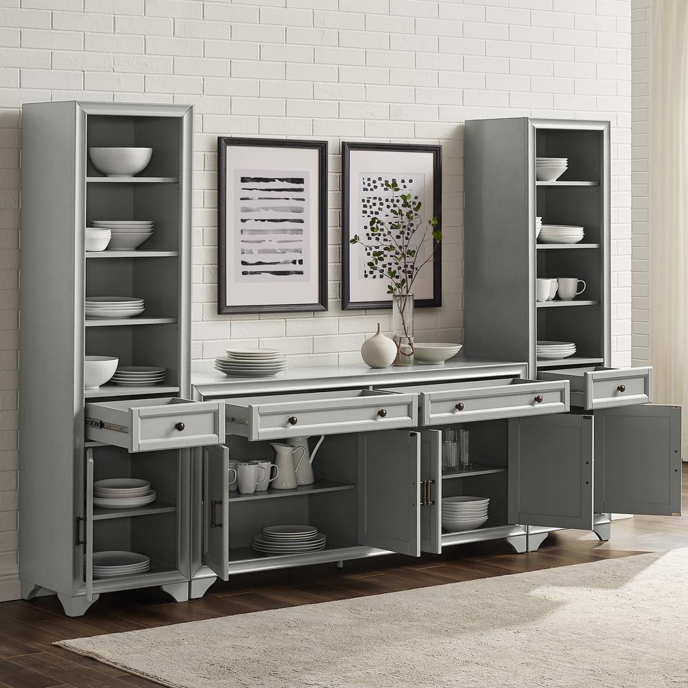 Tara 3Pc Sideboard And Bookcase Set Distressed Gray - Sideboard & 2 Bookcases. Picture 3