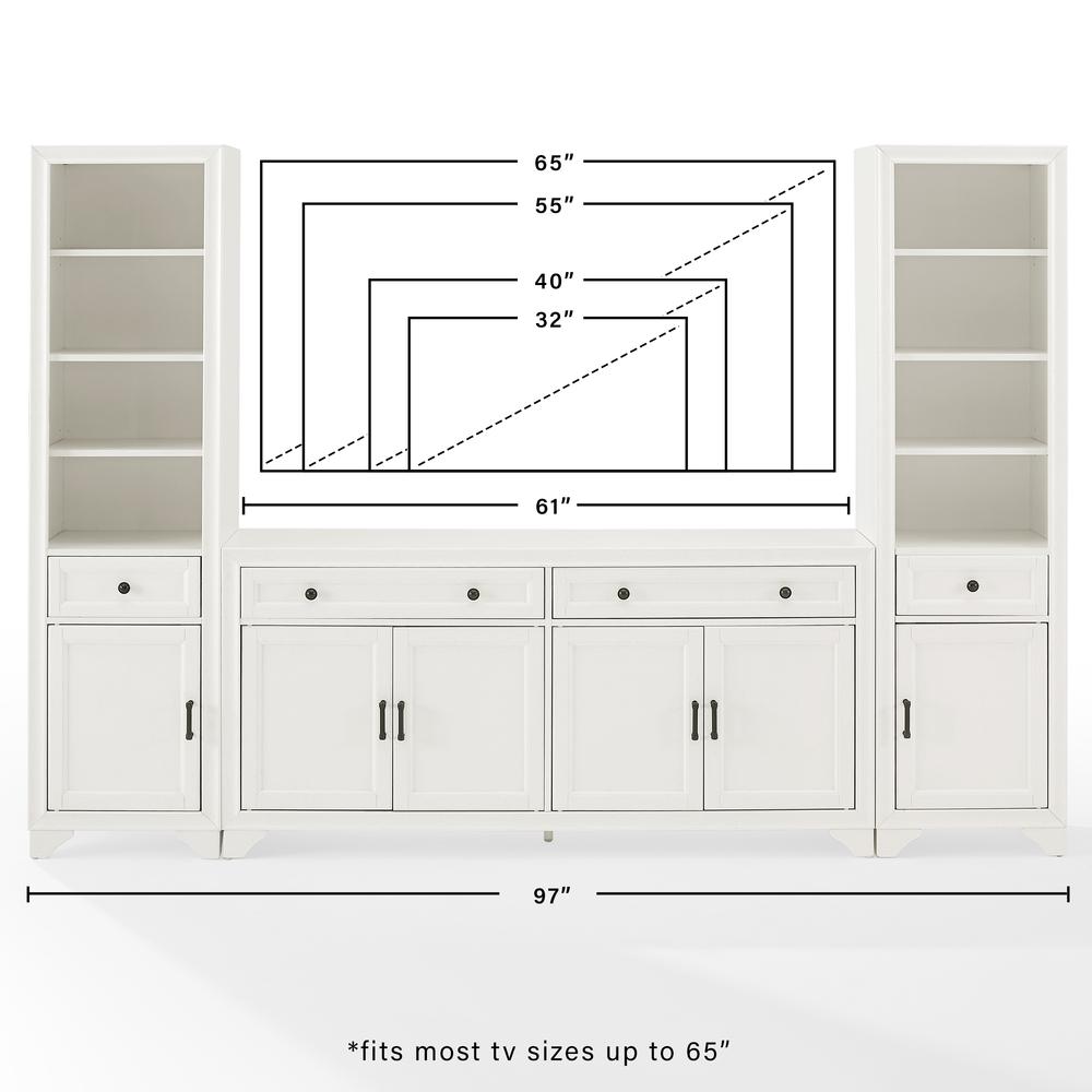 Tara 3Pc Entertainment Set Distressed White - Sideboard & 2 Bookcases. Picture 14