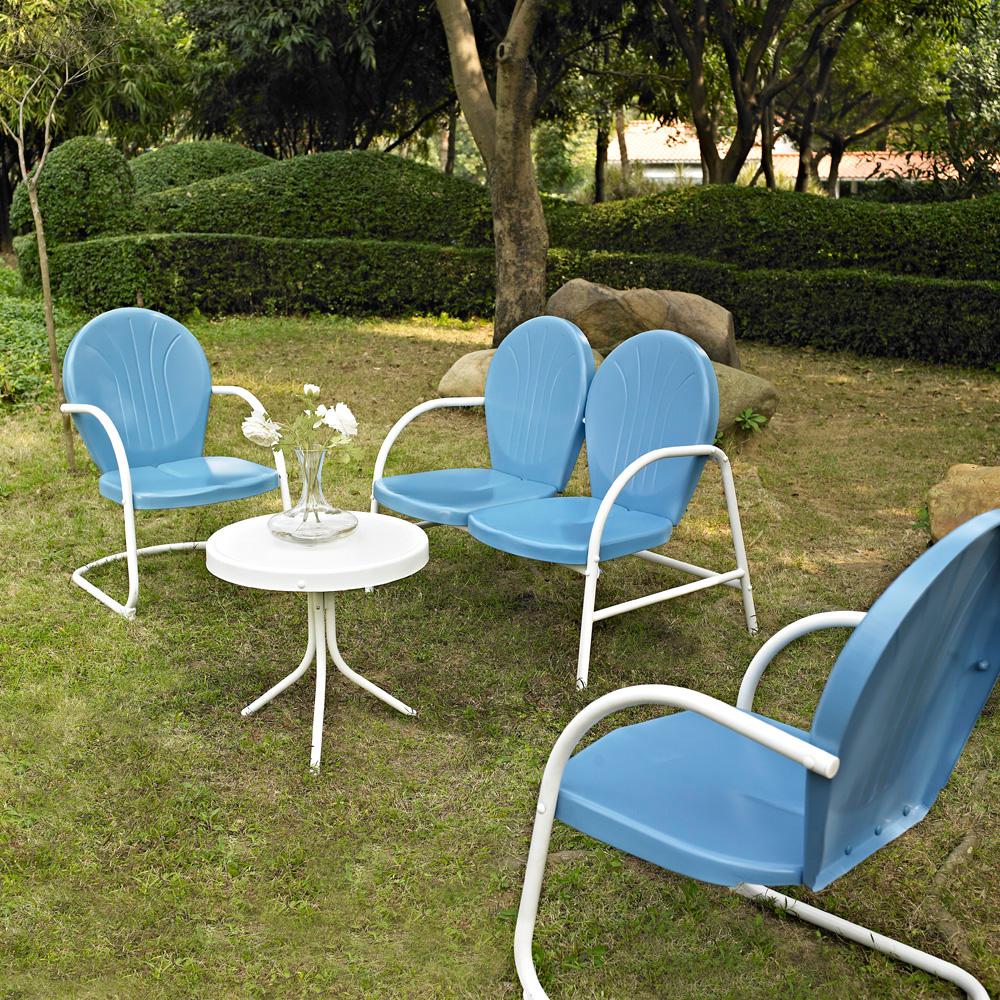 Griffith 4Pc Outdoor Conversation Set Blue/White - Loveseat, 2 Chairs, Side Table. Picture 1
