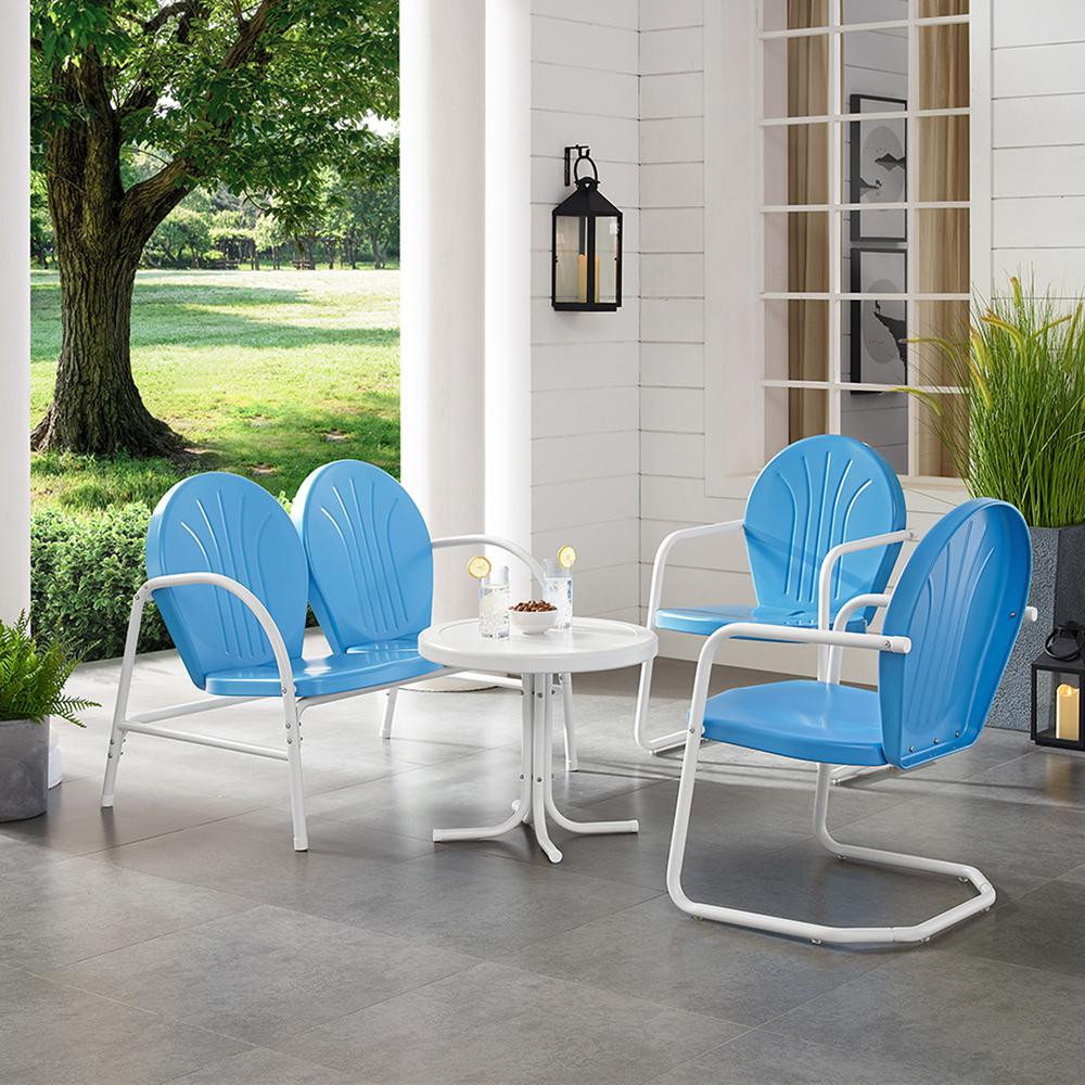 Griffith 4Pc Outdoor Metal Conversation Set Sky Blue Gloss/White Satin - Loveseat, Side Table, & 2 Chairs. Picture 5