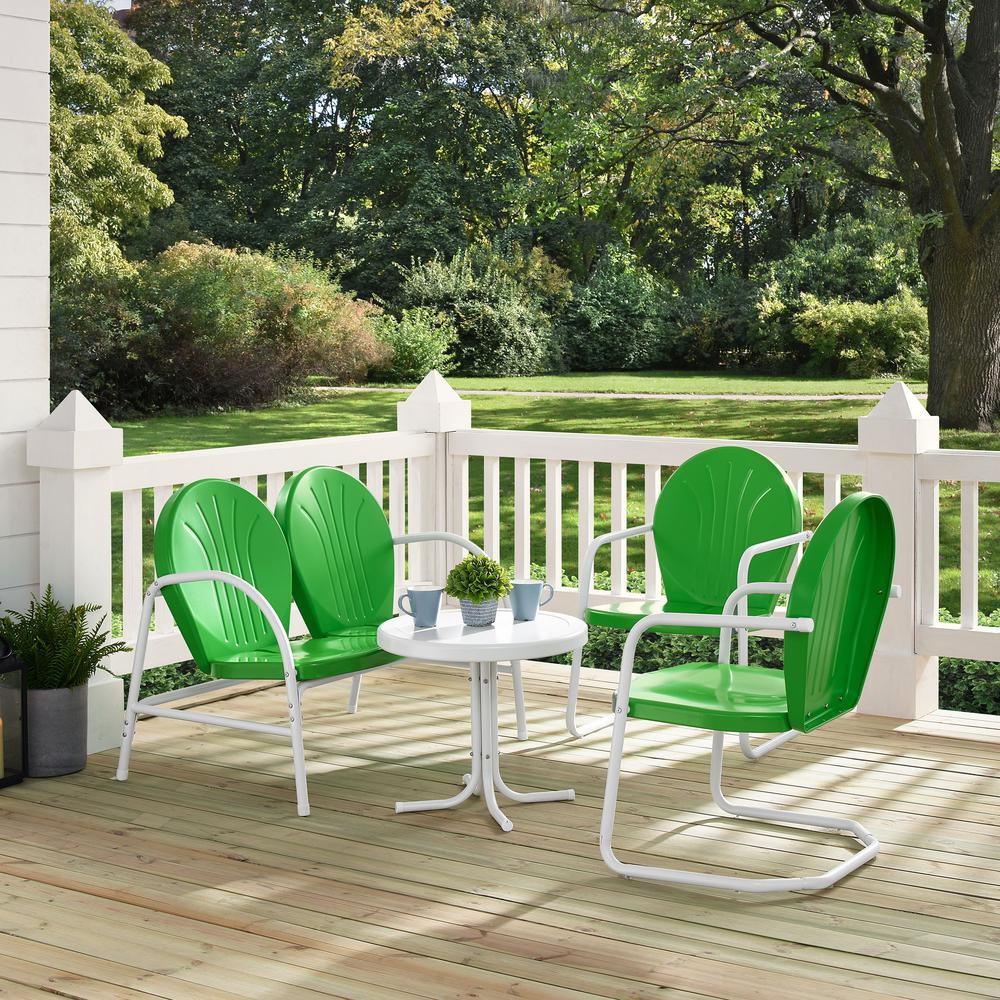 Griffith 4Pc Outdoor Metal Conversation Set Kelly Green Gloss/White Satin - Loveseat, Side Table, & 2 Chairs. Picture 3