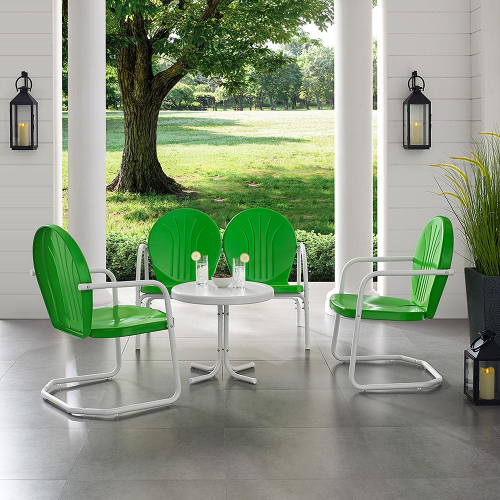 Griffith 4Pc Outdoor Metal Conversation Set Kelly Green Gloss/White Satin - Loveseat, Side Table, & 2 Chairs. Picture 4