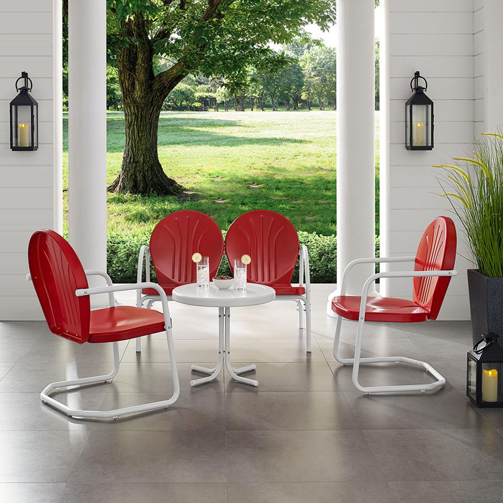 Griffith 4Pc Outdoor Metal Conversation Set Bright Red Gloss/White Satin - Loveseat, Side Table, & 2 Chairs. Picture 3