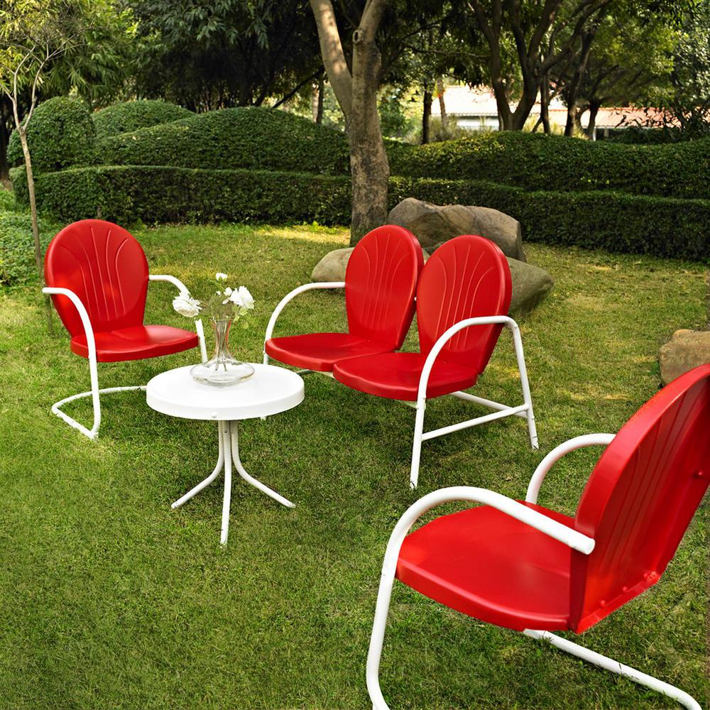 Griffith 4Pc Outdoor Metal Conversation Set Bright Red Gloss/White Satin - Loveseat, Side Table, & 2 Chairs. Picture 4