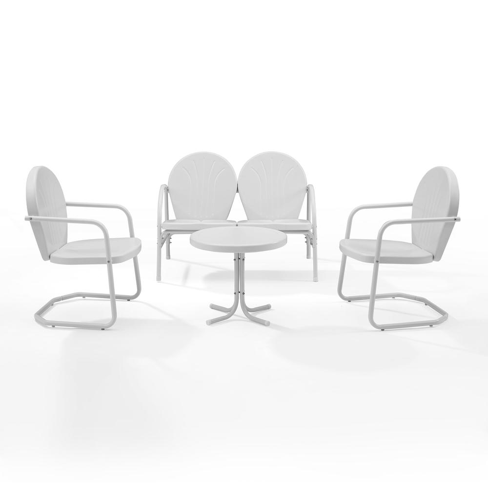 Griffith 4Pc Outdoor Metal Conversation Set White Gloss/White Satin - Loveseat, Side Table, & 2 Chairs. Picture 2