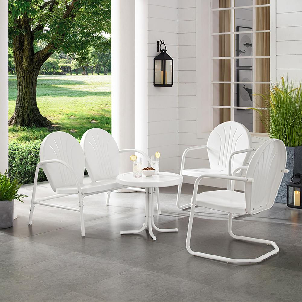 Griffith 4Pc Outdoor Metal Conversation Set White Gloss/White Satin - Loveseat, Side Table, & 2 Chairs. Picture 3