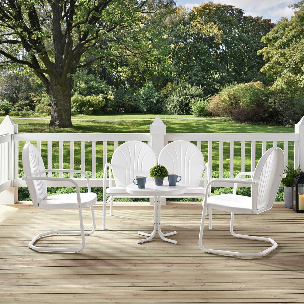 Griffith 4Pc Outdoor Metal Conversation Set White Gloss/White Satin - Loveseat, Side Table, & 2 Chairs. Picture 4