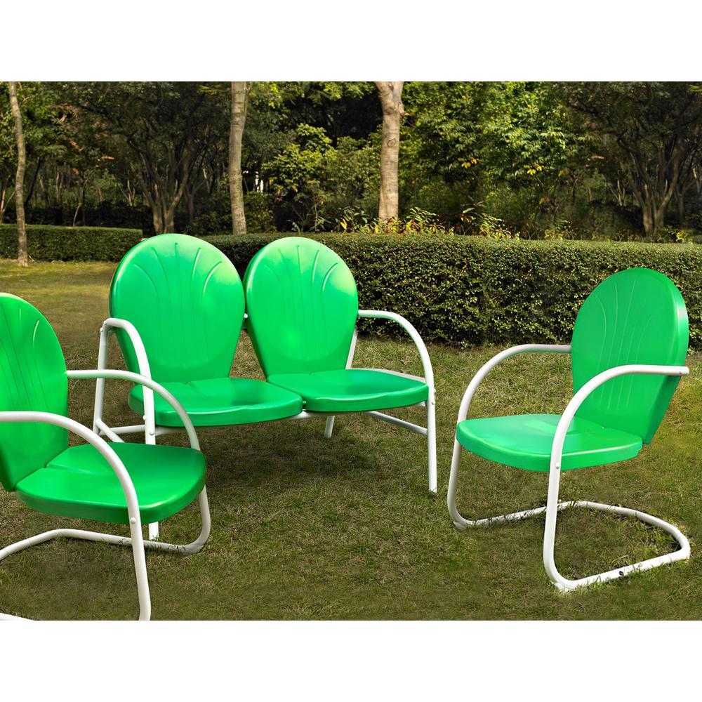 Griffith 3Pc Outdoor Metal Conversation Set Kelly Green Gloss - Loveseat,  2 Chairs. Picture 2
