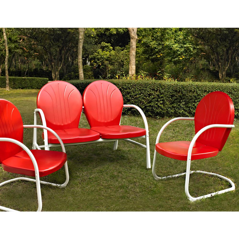 Griffith 3Pc Outdoor Metal Conversation Set Bright Red Gloss - Loveseat,  2 Chairs. Picture 1