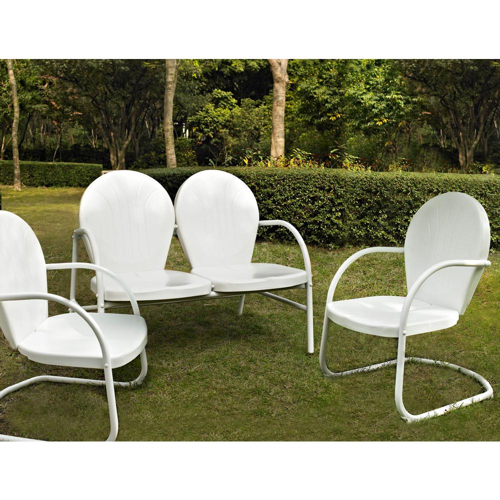 Griffith 3Pc Outdoor Metal Conversation Set White Gloss - Loveseat,  2 Chairs. Picture 1